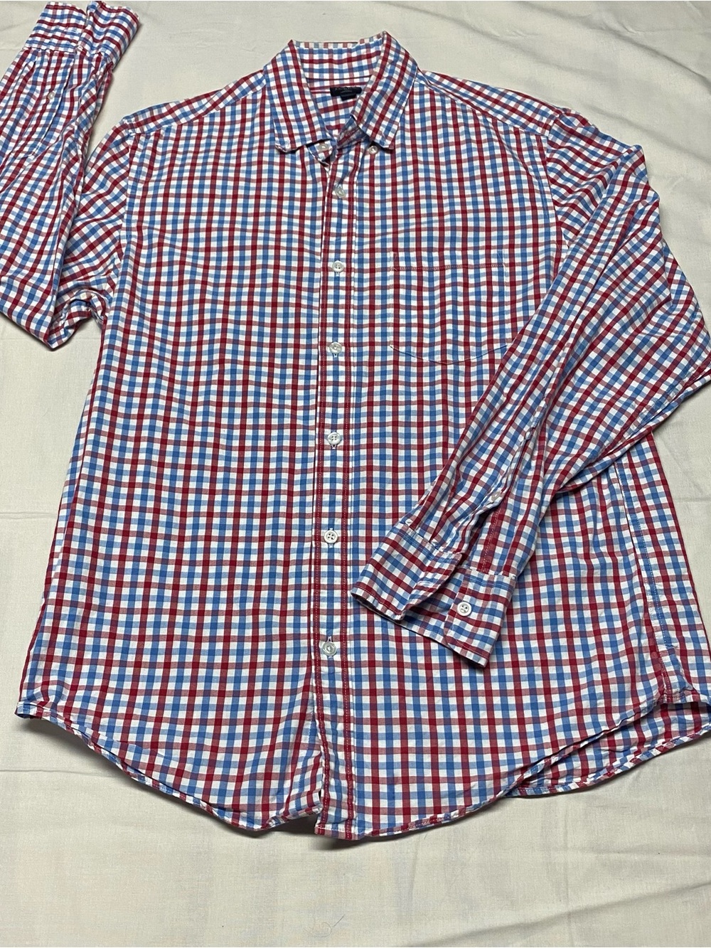 J. Crew Red and Blue Check Cotton Button-Down Shirt